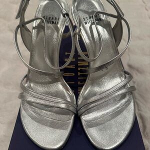 Stuart Weitzman Metallic Silver Strappy Heels Size 6.